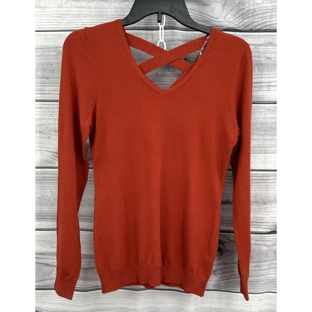 LOVE ELLIE V NECK CRISS CROSS BACK LIGHTWEIGHT SWEATER Women's Size XS RUST